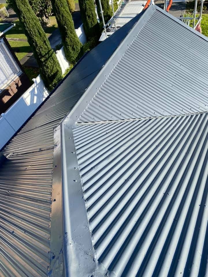 Roof painting — charcoal grey iron roof